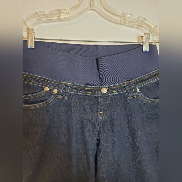 Times Two Maternity Jeans Medium Stretchy Dark Wash Ankle Crop Pull On Blue - Picture 4 of 9